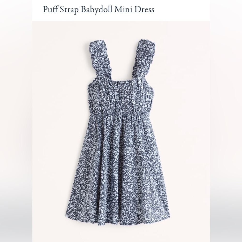 NWT Abercrombie & Fitch Puff Strap Babydoll Mini Dress - Blue